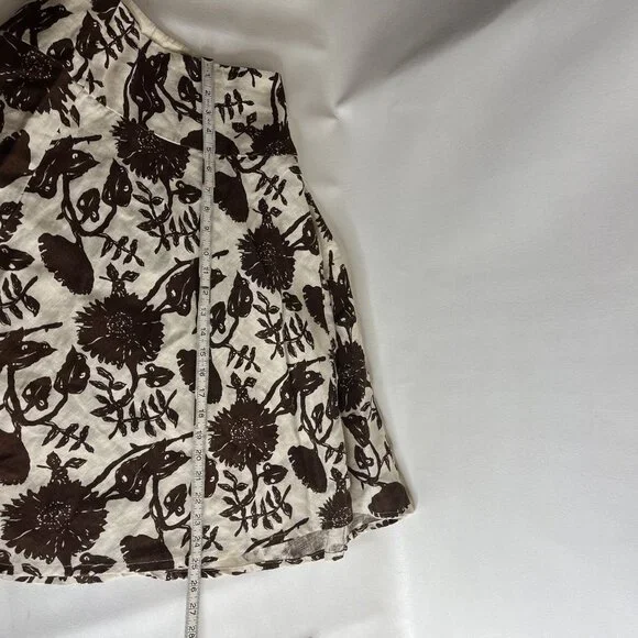GAP Womens Linen Midi Skirt Size 0 Cream Brown Floral Fit & Flare - Picture 7 of 8